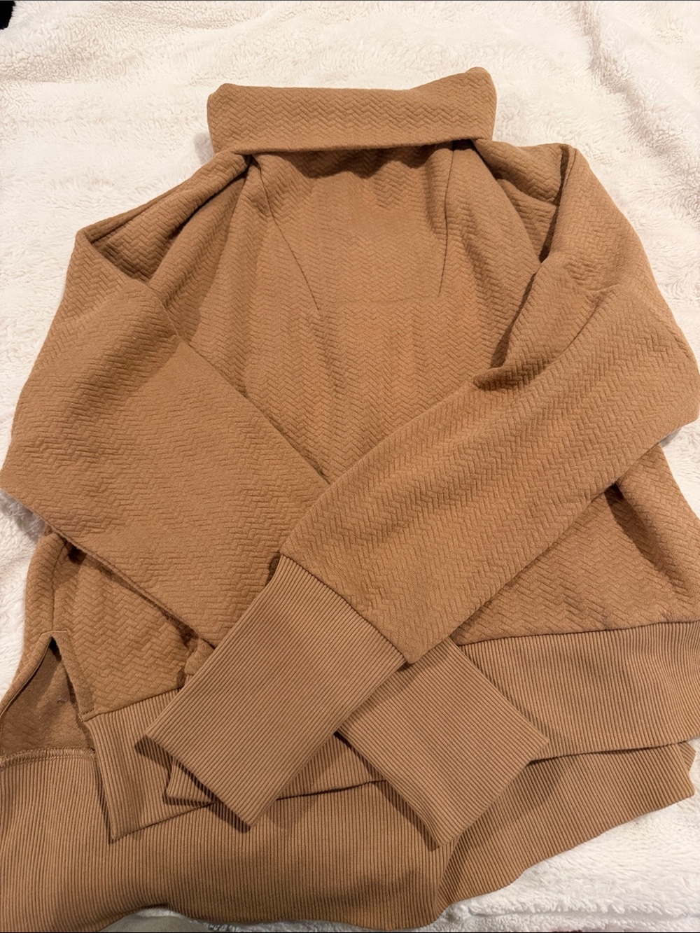 Alia Camel Textured Mock Neck Pullover